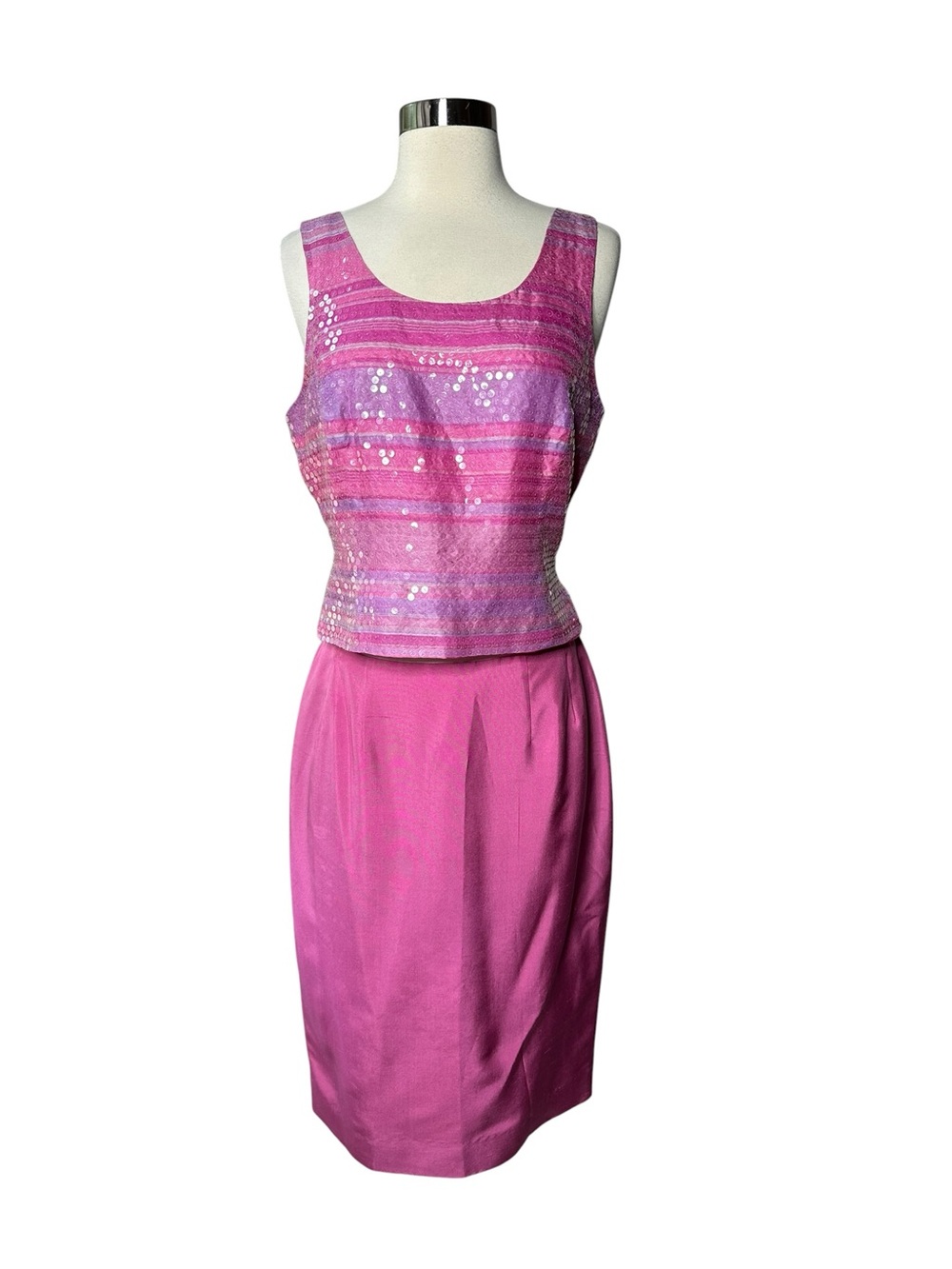 Carlisle 2pc Silk Set Pink Sequin Crop Tank Top 4 & Pencil Midi Skirt 10
